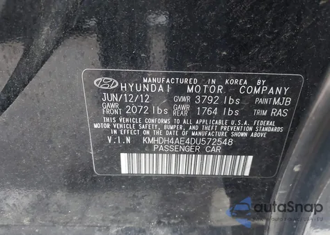 2013 Hyundai Elantra Gls z USA, uszkodzony, nr VIN KMHDH4AE4DU572548